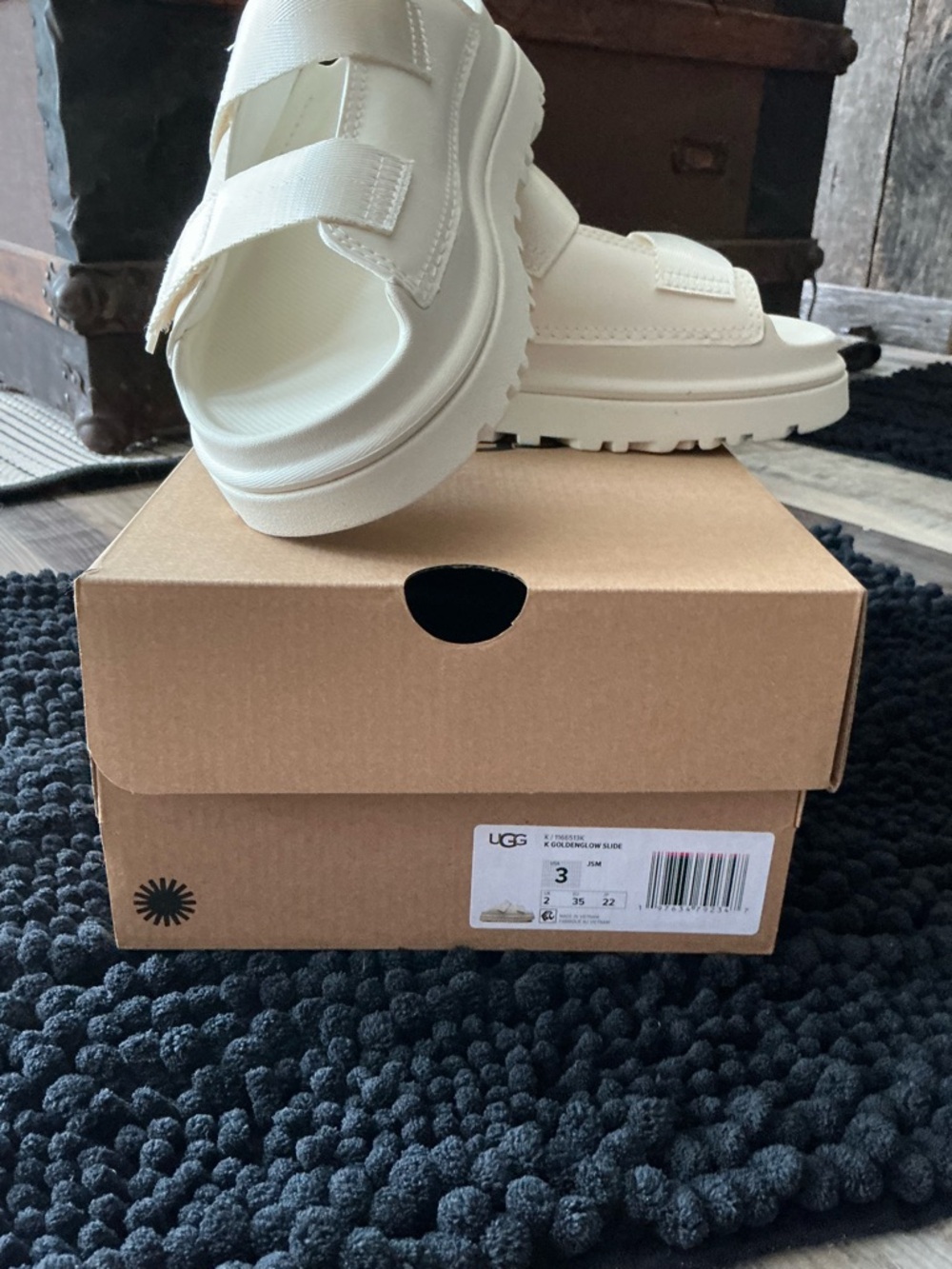 UGG Kids Ivory Platform Velcro Slide Sandals